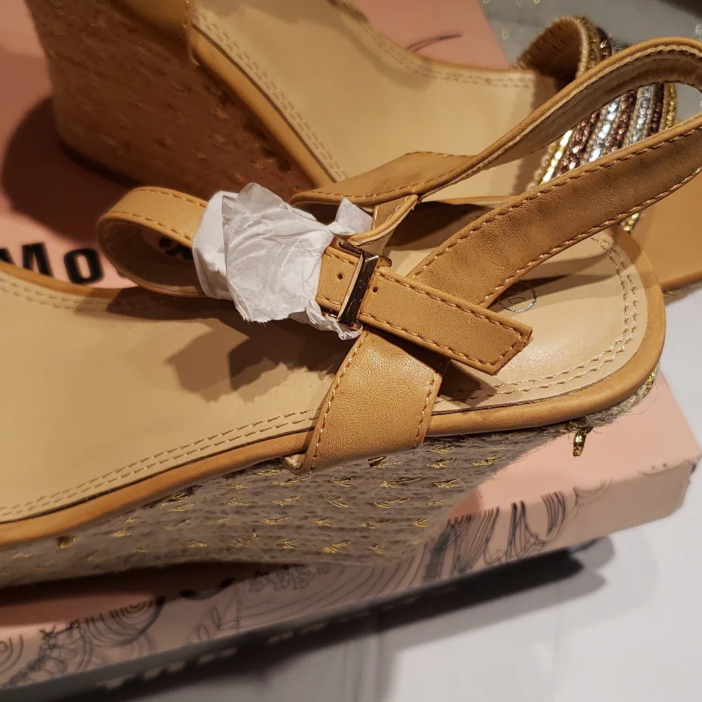 TOP Moda New ROYAL-1 Espadrille Platform Wedge Sandals Womens 10 NWT Gold Silver